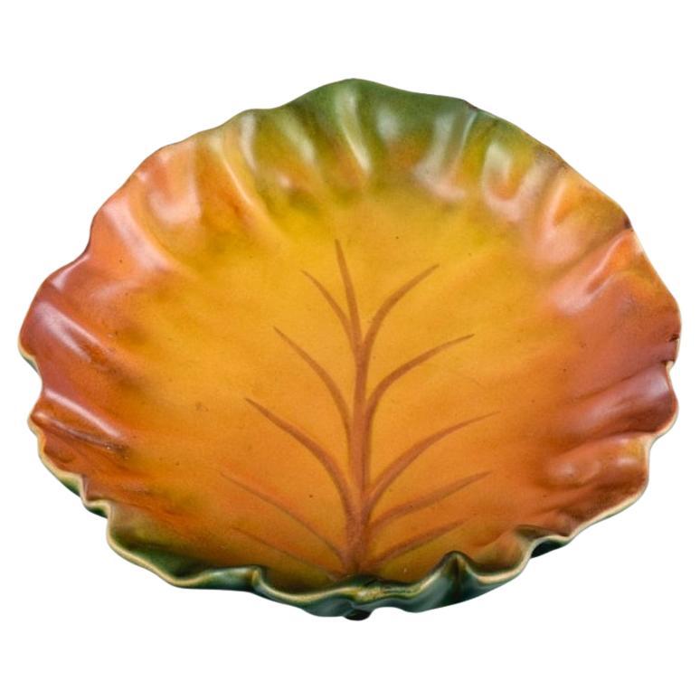 Ipsens, Denmark, Leaf-Shaped Bowl, Glaze in Autumn Colours For Sale