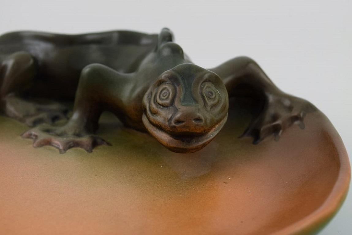 Danish Ipsen's, Denmark, Rare Dish in Hand-Painted Glazed Ceramics Modelled with Lizard For Sale