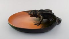 Ipsen's, Denmark, Rare Dish with Dragon in Glazed Ceramics, circa 1920