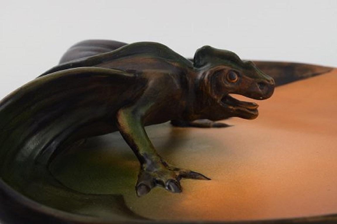 Ipsen's, Denmark, Rare Dish with Dragon in Glazed Ceramics, circa 1920 In Excellent Condition In Copenhagen, DK