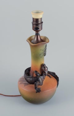 Ipsens, Denmark, Rare Table Lamp with Lizard and Beetle, 1920s/30s