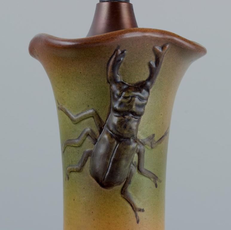 Ipsens, Denmark, Rare Table Lamp with Lizard and Beetle, 1920s/30s In Excellent Condition For Sale In Copenhagen, DK