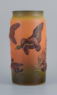 Ipsens, Denmark, Rare Vase with Flying Ducks, 1920-1930s
