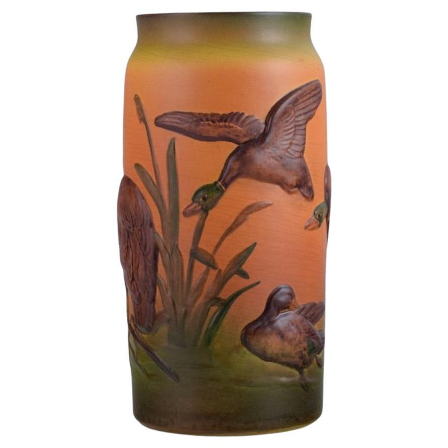 Ipsens, Denmark, Rare Vase with Flying Ducks, 1920-1930s For Sale