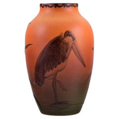 Ipsen's, Denmark, Rare Vase with Marabou in Hand Painted Glazed Ceramics