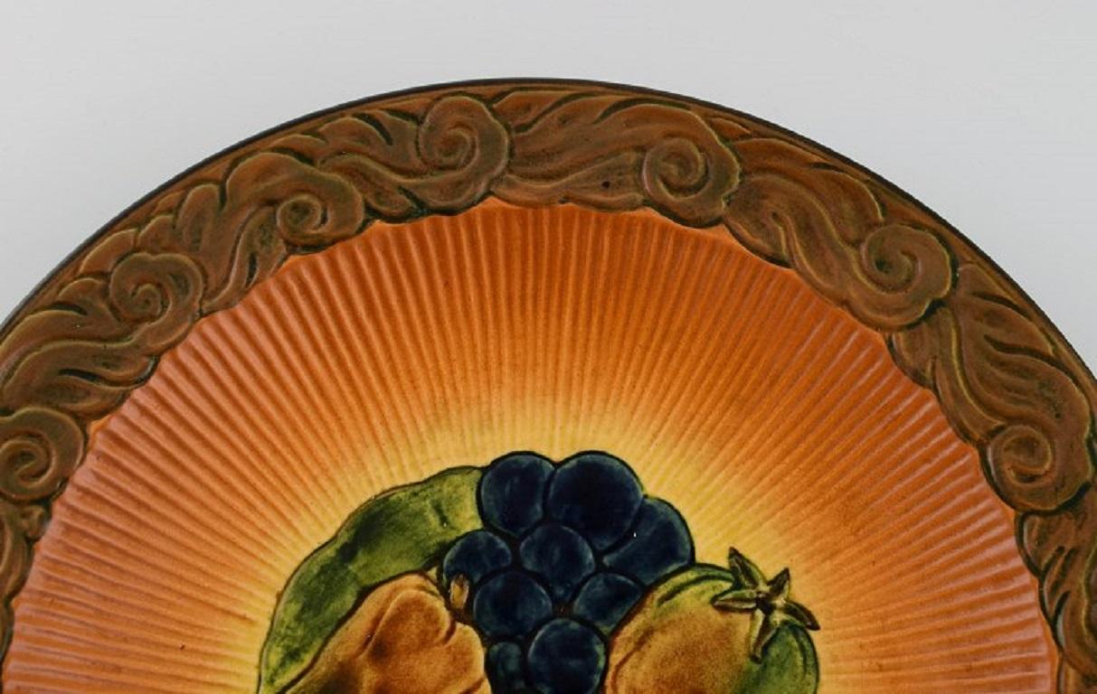 Art Nouveau Ipsen's, Denmark, Round Bowl / Dish in Glazed Ceramics with Hand-Painted Fruits For Sale