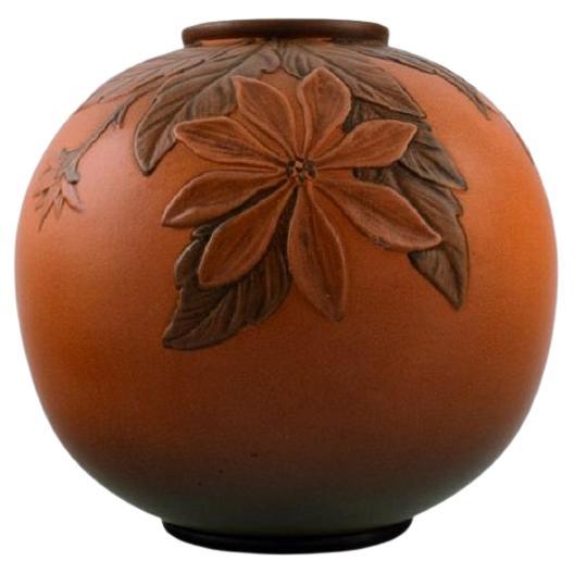 Ipsen's, Denmark, Round Vase in Glazed Ceramics with Hand-Painted Foliage