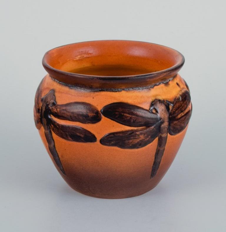 Danish Ipsen's, Denmark, Small Vase Decorated with Motif of Dragonfly For Sale