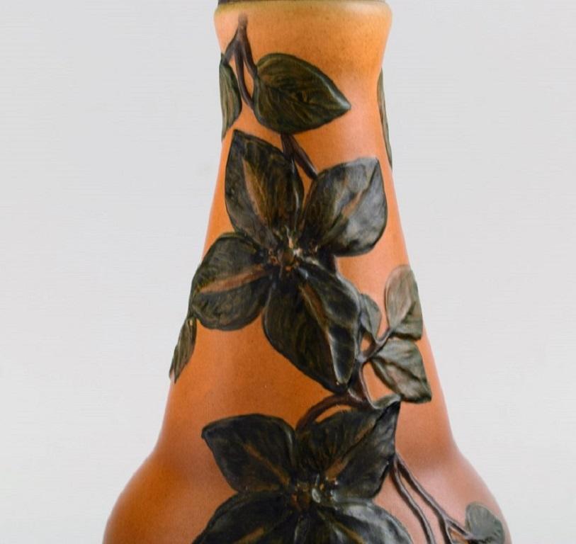 Danish Ipsen's, Denmark, Table Lamp in Glazed Ceramics with Hand-Painted Foliage