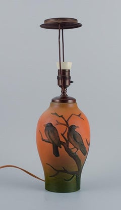 Ipsens, Denmark, Table Lamp with Motif of Birds. Glaze in Orange-Green Tones