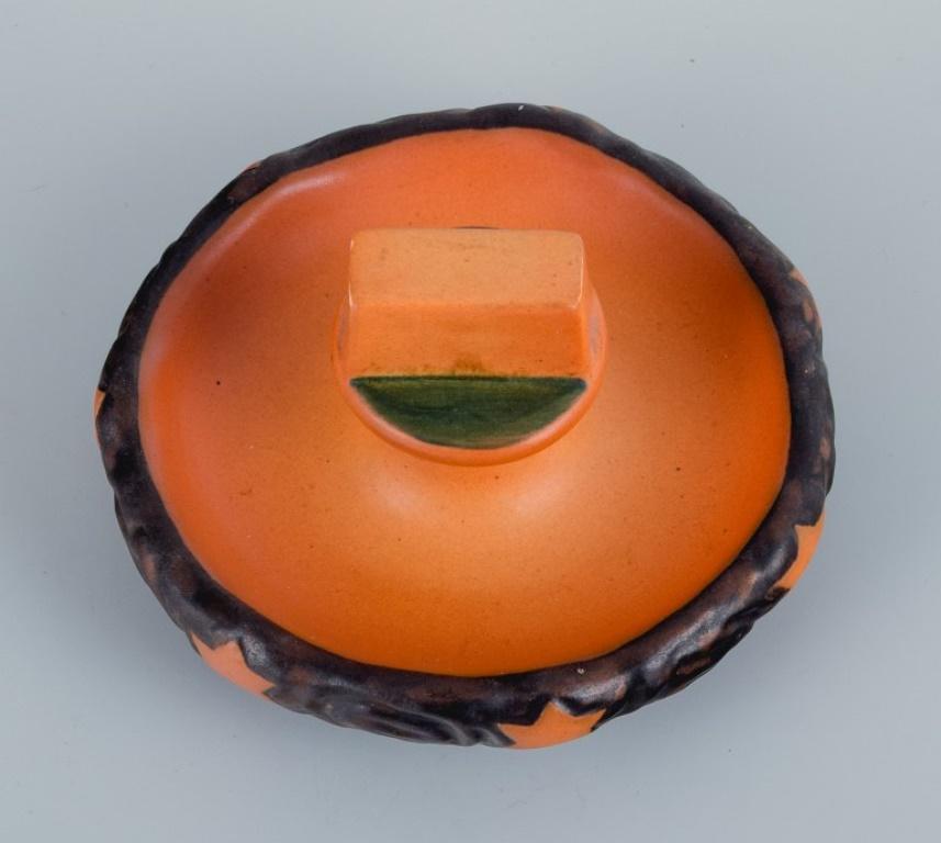 Glazed Ipsen's, Denmark, Two Small Bowls with Glaze in Orange-Green Shades For Sale