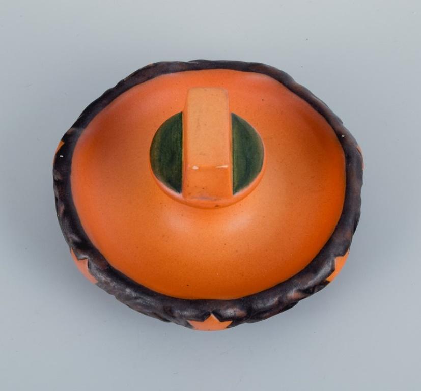 Ipsen's, Denmark, Two Small Bowls with Glaze in Orange-Green Shades In Excellent Condition For Sale In Copenhagen, DK