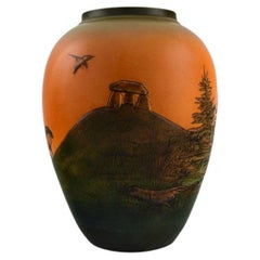 Ipsen's, Denmark, Vase in Glazed Ceramics, Hand-Painted Landscape, 1920s/30s