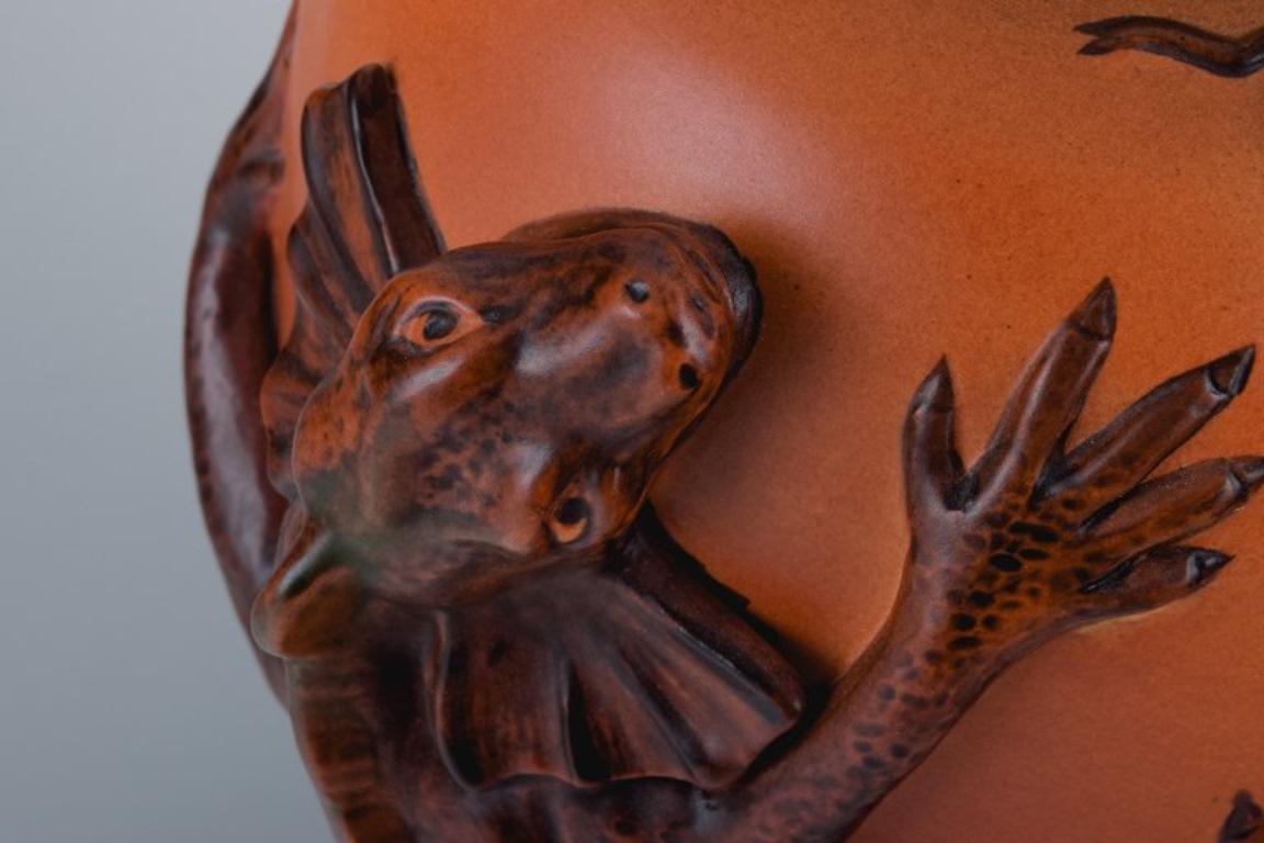 Danish Ipsens, Denmark, Vase in Hand Painted Glazed Ceramic with Lizard and Beetle