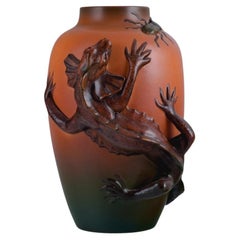 Ipsens, Denmark, Vase in Hand Painted Glazed Ceramic with Lizard and Beetle