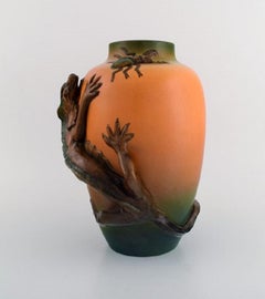Ipsen's, Denmark, Vase in Hand Painted Glazed Ceramics with Lizard and Beetle