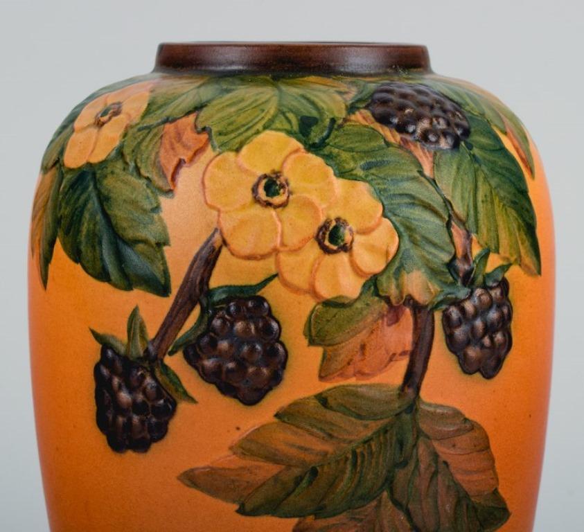 Danish Ipsen's, Denmark, Vase with Blackberries and Glaze in Shades of Orange-Green