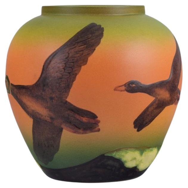 Ipsens, Denmark, Vase with Ducks, Glaze in Orange and Green Tones
