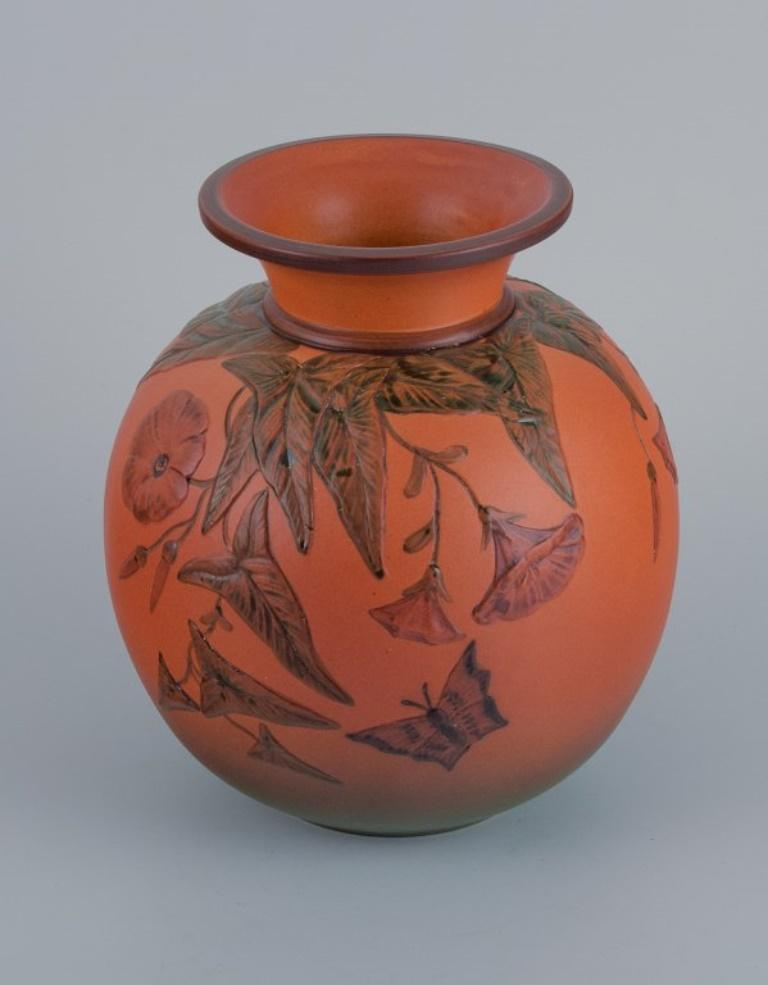 Danish Ipsens, Denmark, Vase with Flowers and Butterfly For Sale