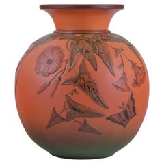 Antique Ipsens, Denmark, Vase with Flowers and Butterfly