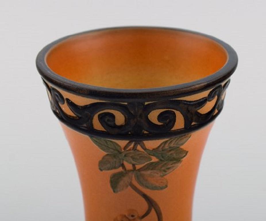 Art Nouveau Ipsen's, Denmark, Vase with Foliage in Hand Painted Glazed Ceramics, circa 1920