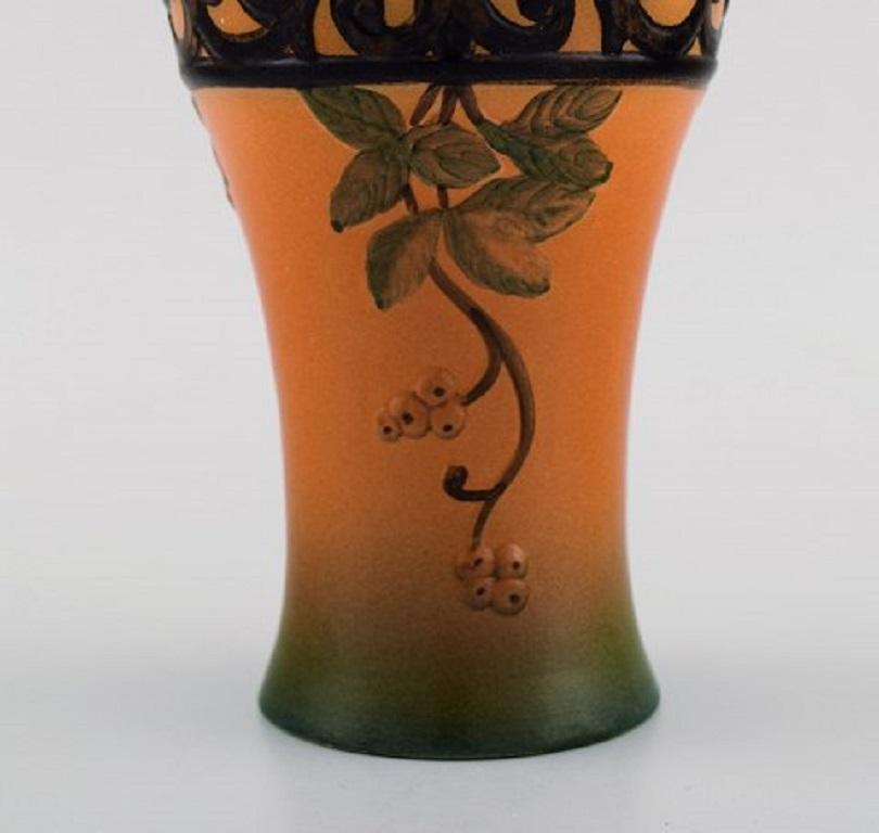 Danish Ipsen's, Denmark, Vase with Foliage in Hand Painted Glazed Ceramics, circa 1920