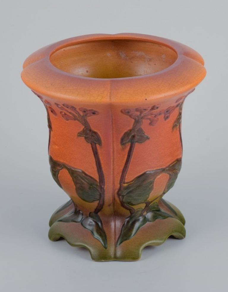 Danish Ipsens, Denmark, Vase with Glaze in Orange and Green Tones, Model Number 703