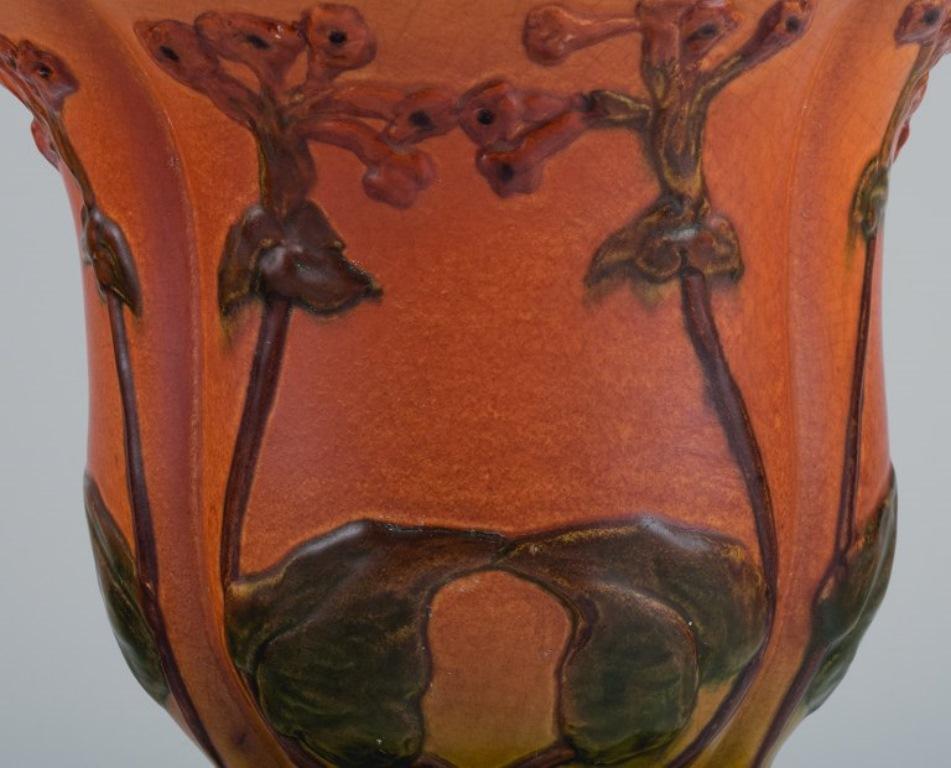 Glazed Ipsens, Denmark, Vase with Glaze in Orange and Green Tones, Model Number 703