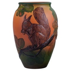 Antique Ipsens, Denmark, Vase with Squirrel, Glaze in Orange and Green Tones, 1920/30s