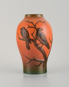 Ipsens Denmark, Vase with Two Birds in Hand-Painted Glazed Ceramic