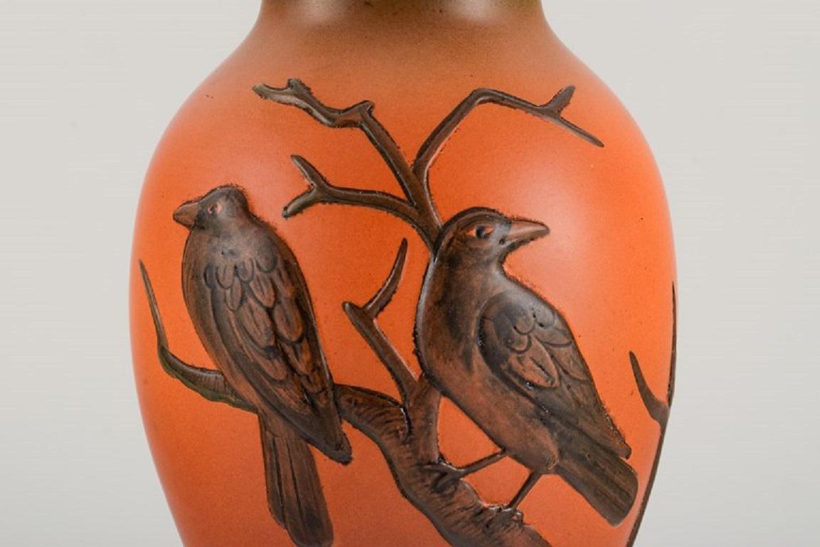 Danish Ipsens Denmark, Vase with Two Birds in Hand-Painted Glazed Ceramic For Sale