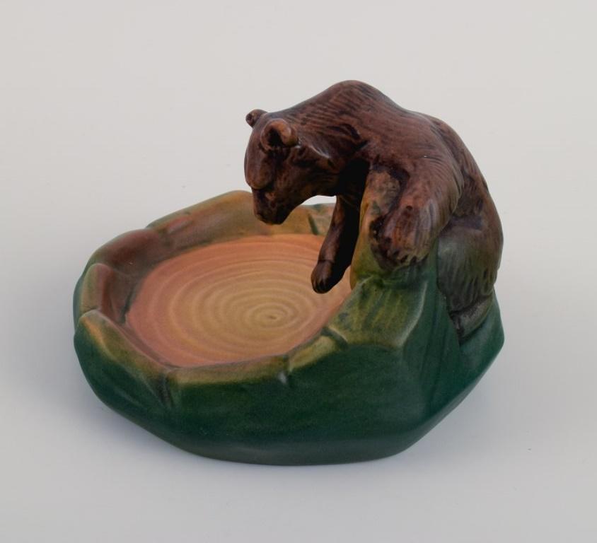 Glazed Ipsen's Enke, a Small Dish with a Crawling Bear, 1920/30s For Sale
