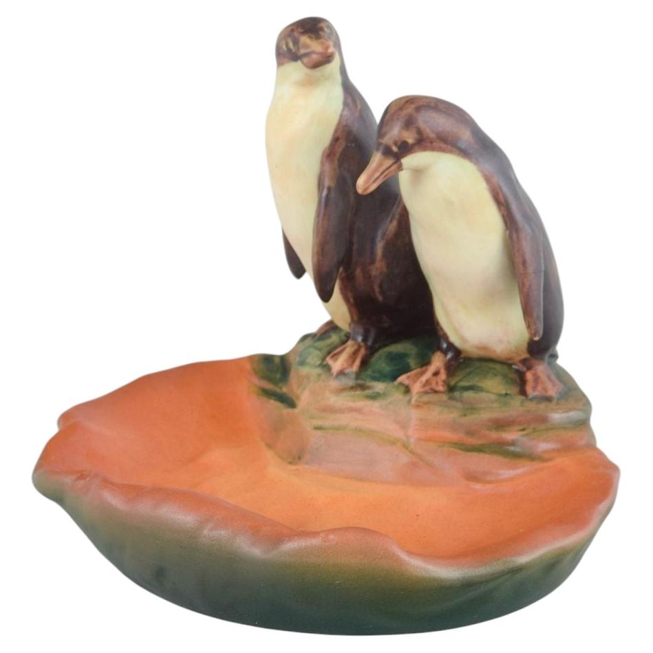 Ipsens Enke, Denmark. Ceramic dish with two penguins. 1920s/30s