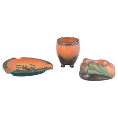 Ipsens Enke. Set of three stoneware pieces: ashtray, vase and pipe holder.