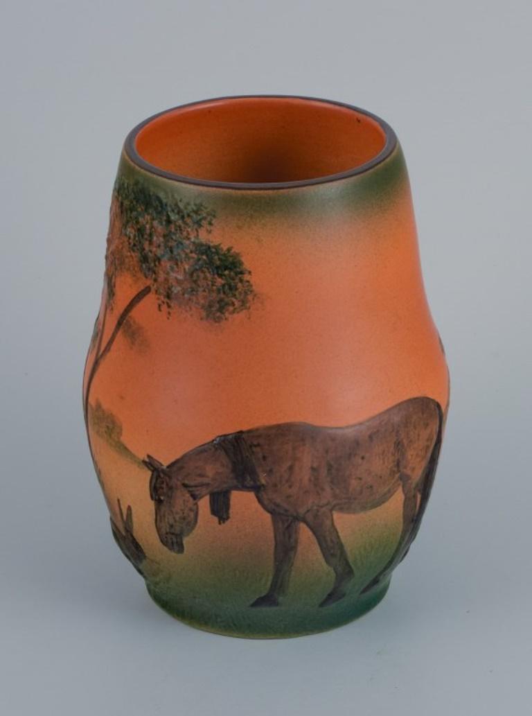 Glazed Ipsens Enke, Vase with Horse and Hare, Design J. Resen Steenstrup, 1909 For Sale