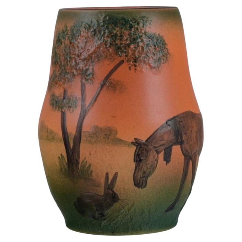 Ipsens Enke, Vase with Horse and Hare, Design J. Resen Steenstrup, 1909 For Sale