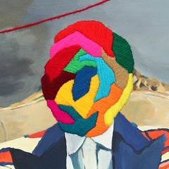 Une figure en flamme - Peinture de portrait figurative surréaliste originale