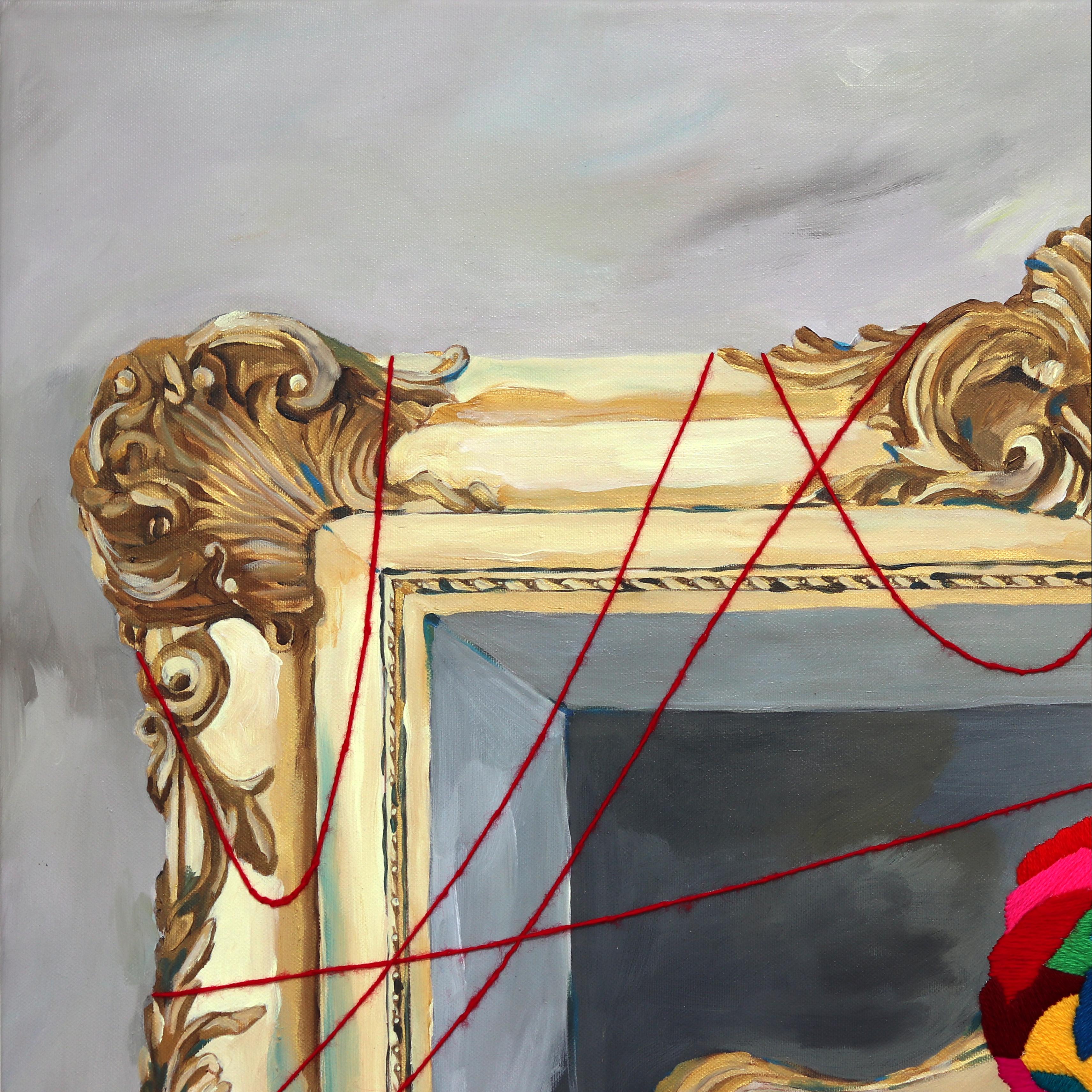A Figure In A Flamme – Original figuratives surrealistisches Porträtgemälde im Angebot 2