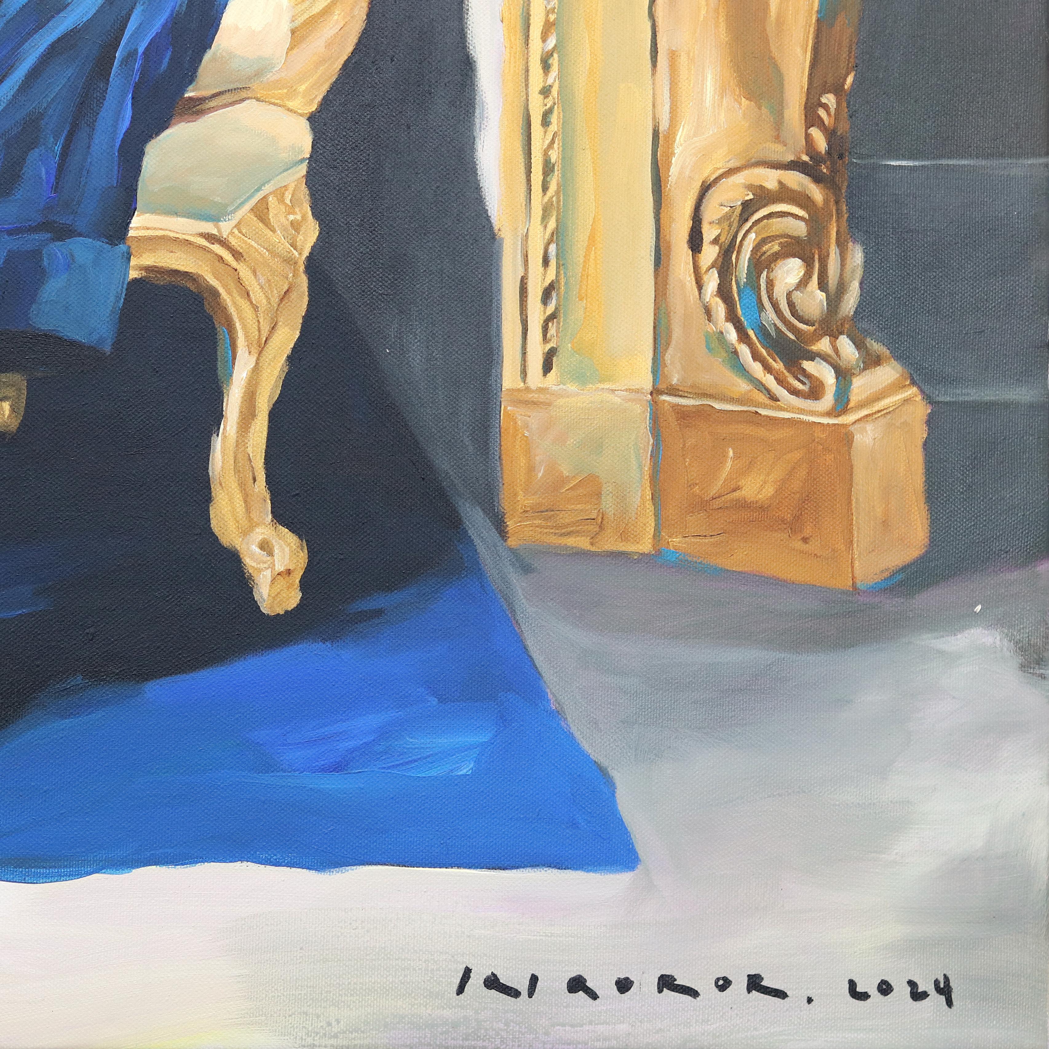 A Figure In A Flamme – Original figuratives surrealistisches Porträtgemälde im Angebot 3