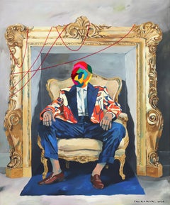 Una figura in fiamme - Quadro originale di ritratto surrealista figurativo