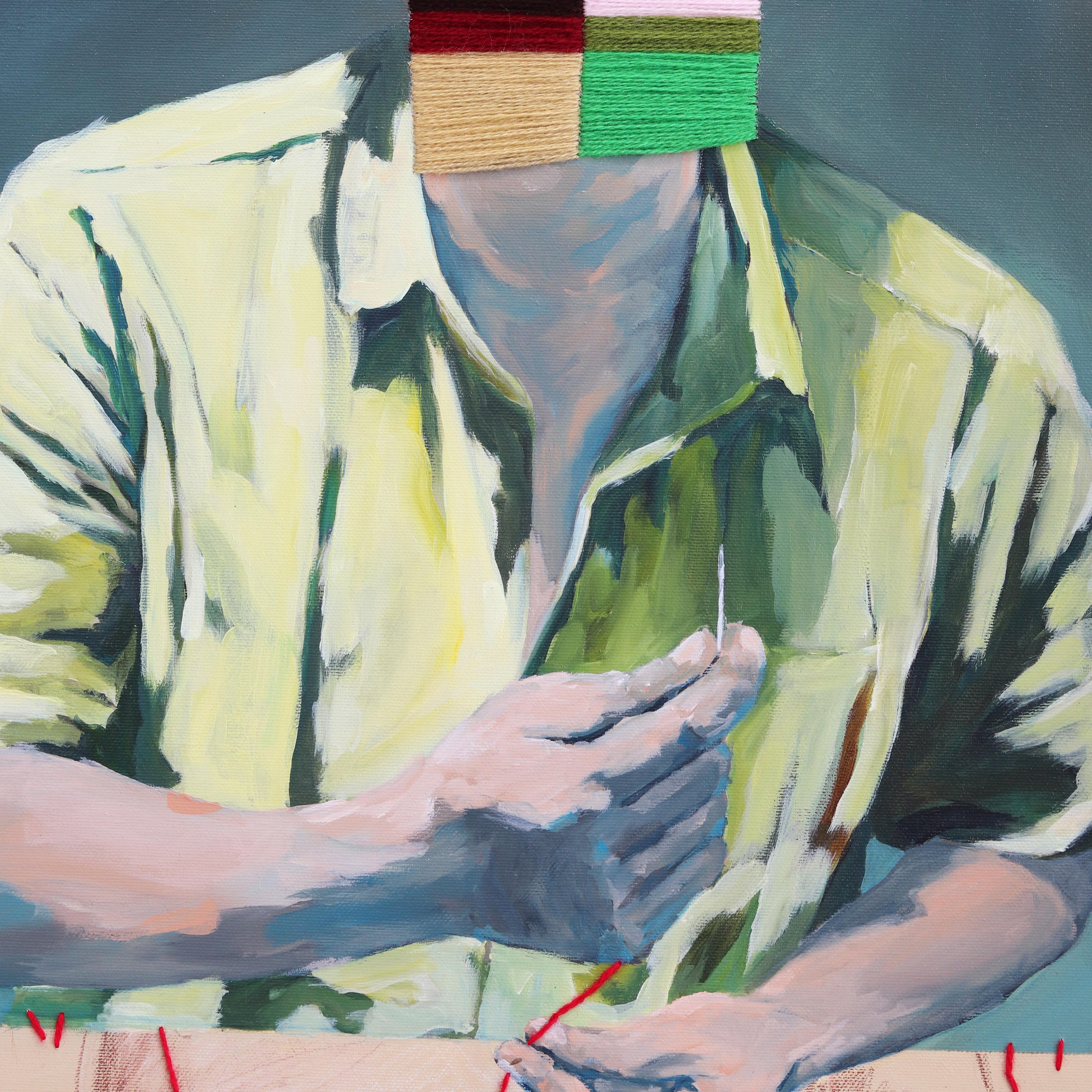 Realidad alternativa nº 1 - Arte abstracto figurativo original Pintura acrílica y lana en venta 5