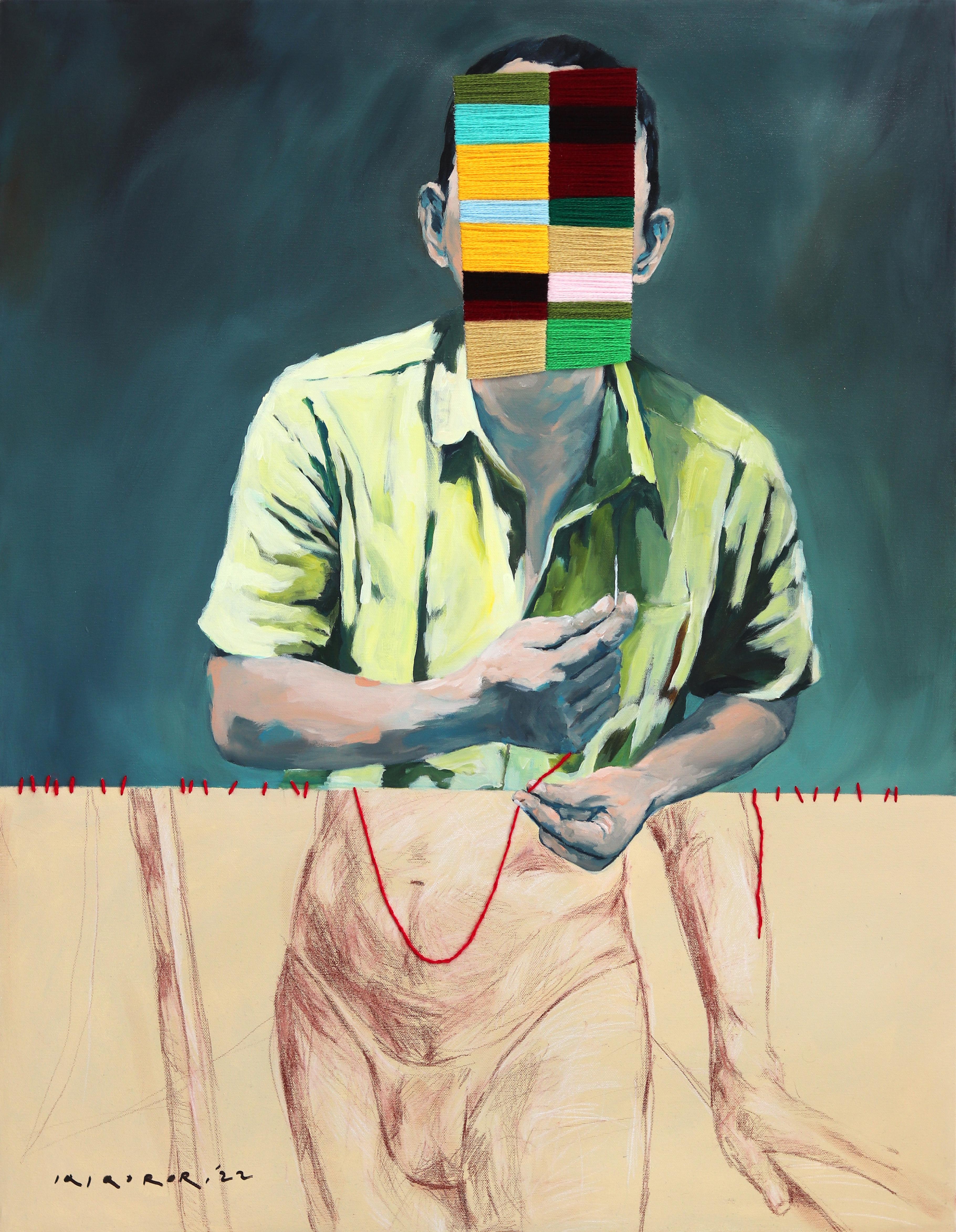 Realidad alternativa nº 1 - Arte abstracto figurativo original Pintura acrílica y lana