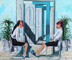 Mirrorless Dialogue - Original Surrealist Mixed Media on Canvas by Iqi Qoror