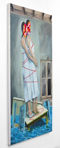 Odd on the Table - Large Original Surrealist Women Textural Painting on Canvas