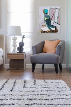 One Too Many Morning – Original figurative abstrakte Kunst, Acrylfarbe und Wolle