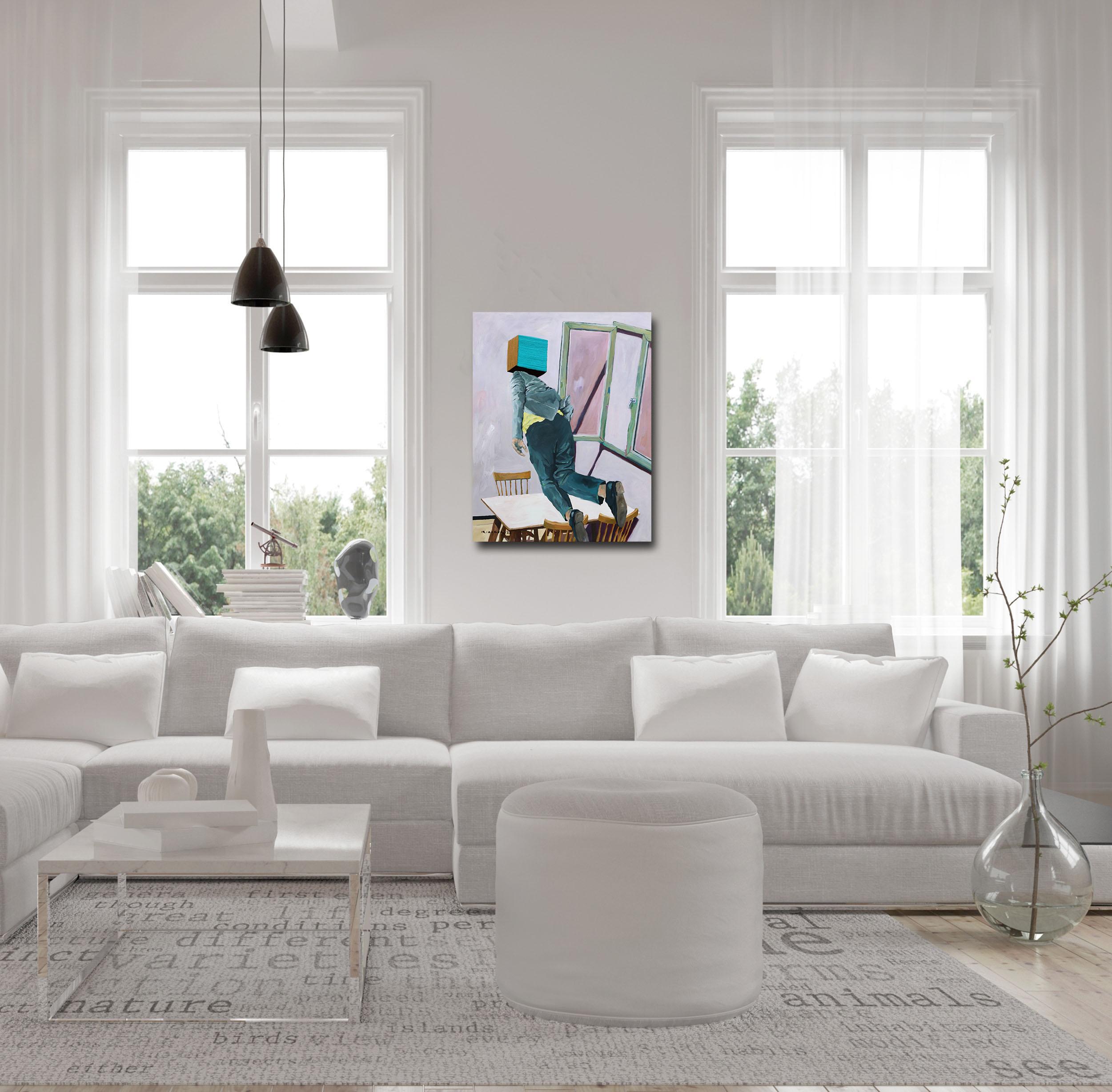 Una Mañana de Más - Arte Figurativo Abstracto Original Pintura Acrílica y Lana en venta 1