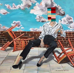 Sitting Figure  - Original Surrealist Mixed Media on Canvas by Iqi Qoror