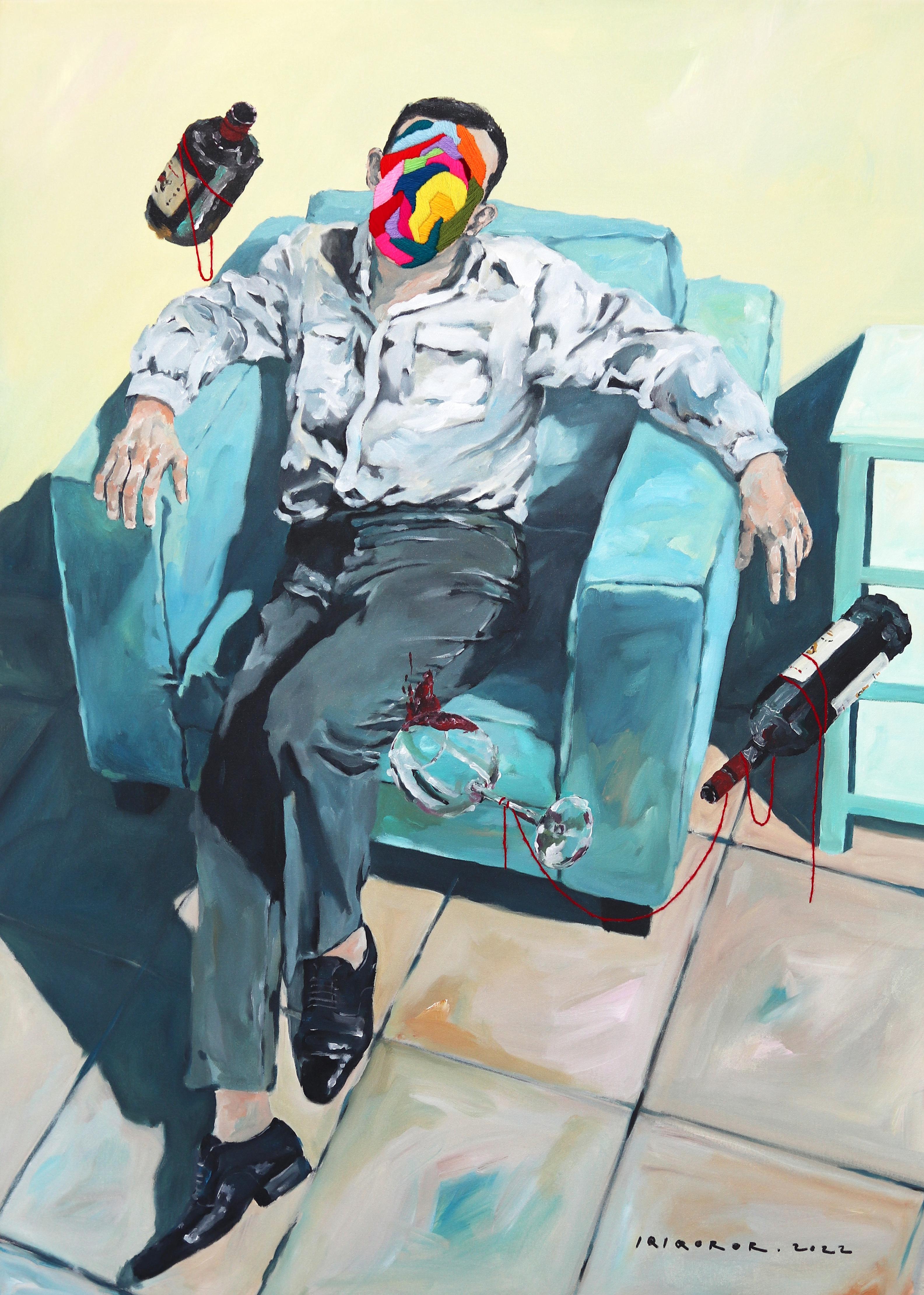« Staying Sober » (He) - Grande toile - Art mural figuratif moderne 