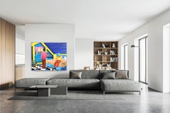 Strangers in Blue Veranda - Original Surrealist Mixed Media on Canvas