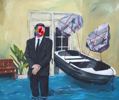 "The Floating Boat" - Original Surrealism Mixed Media on Canvas by Iqi Qoror